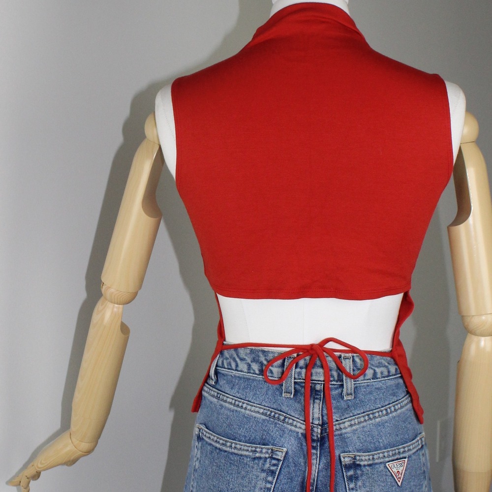 Y2K Moa Moa Unique Cut Out Tie Back Mock Neck Top